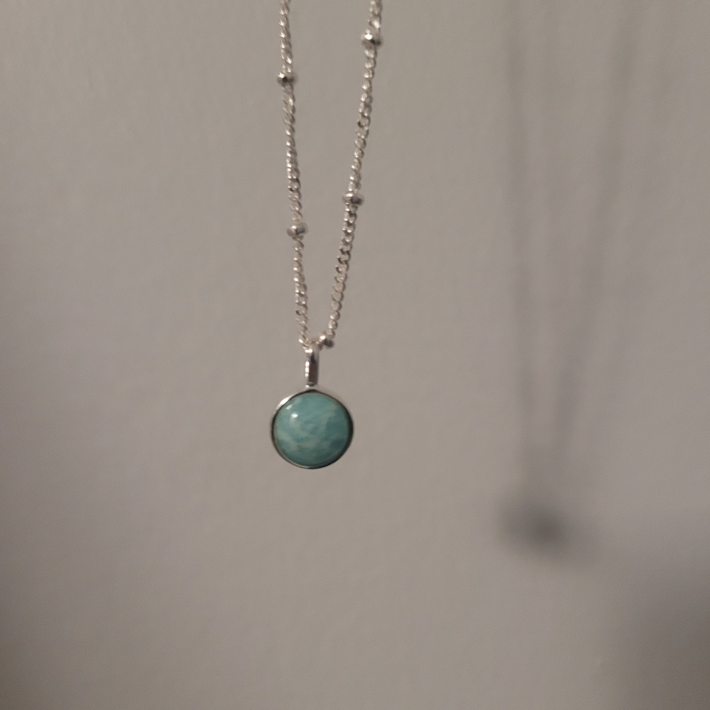 Sterling Silver Round Aqua Pendant Necklace